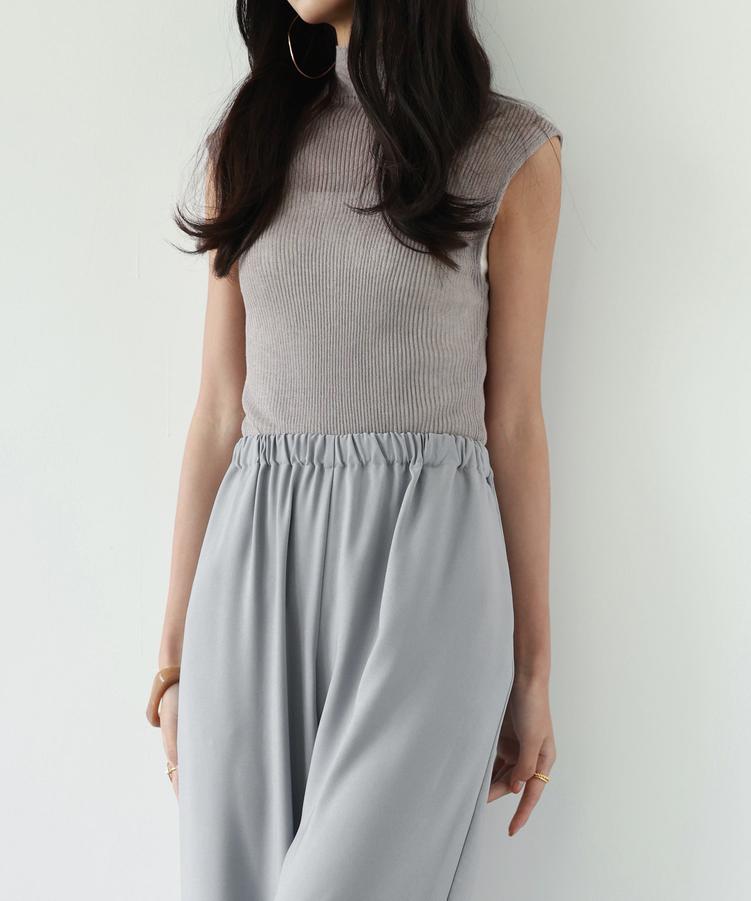 とろみ素材ウエスト総ゴムワイドパンツsdp0102 グレー