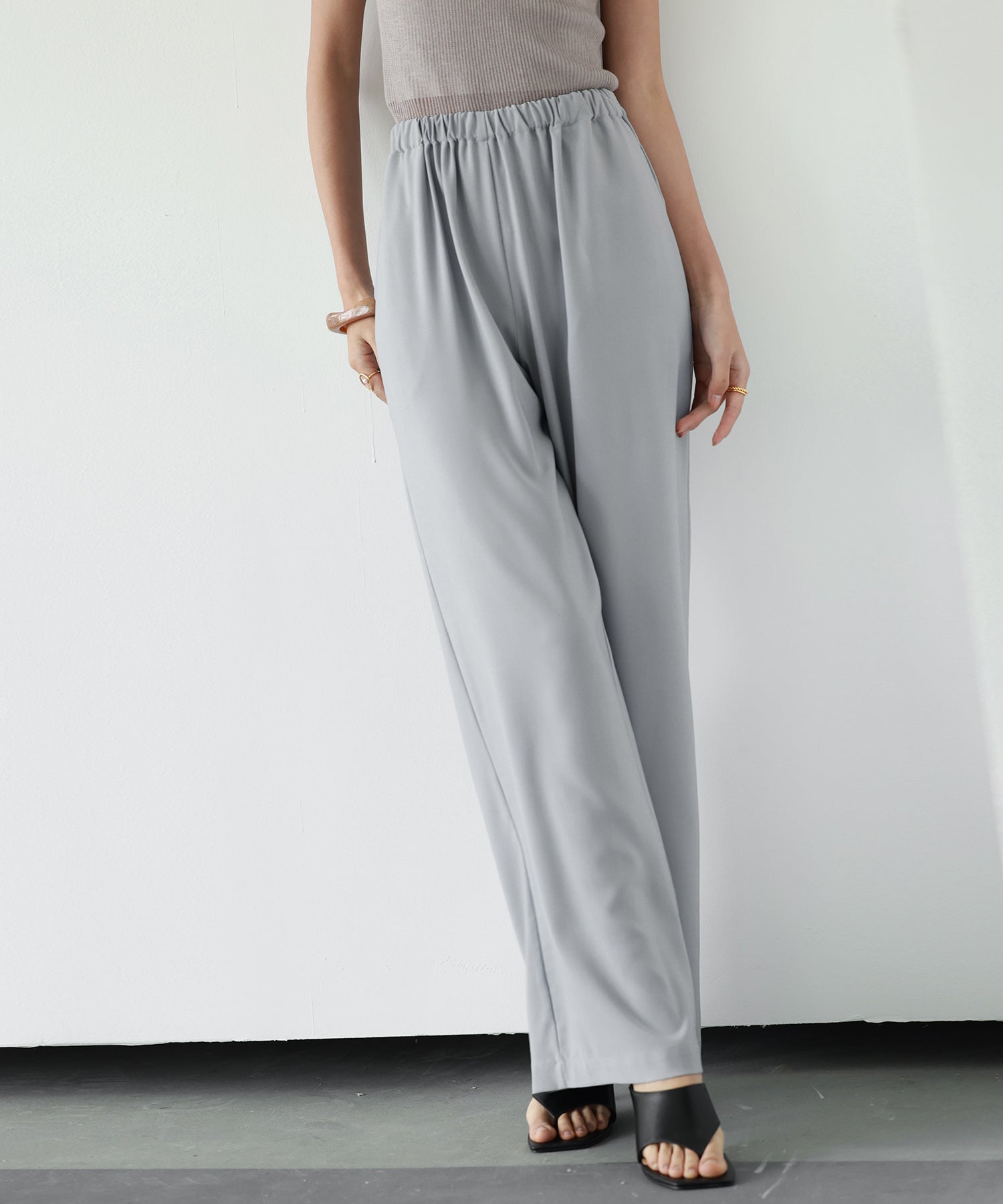 とろみ素材ウエスト総ゴムワイドパンツsdp0102 グレー