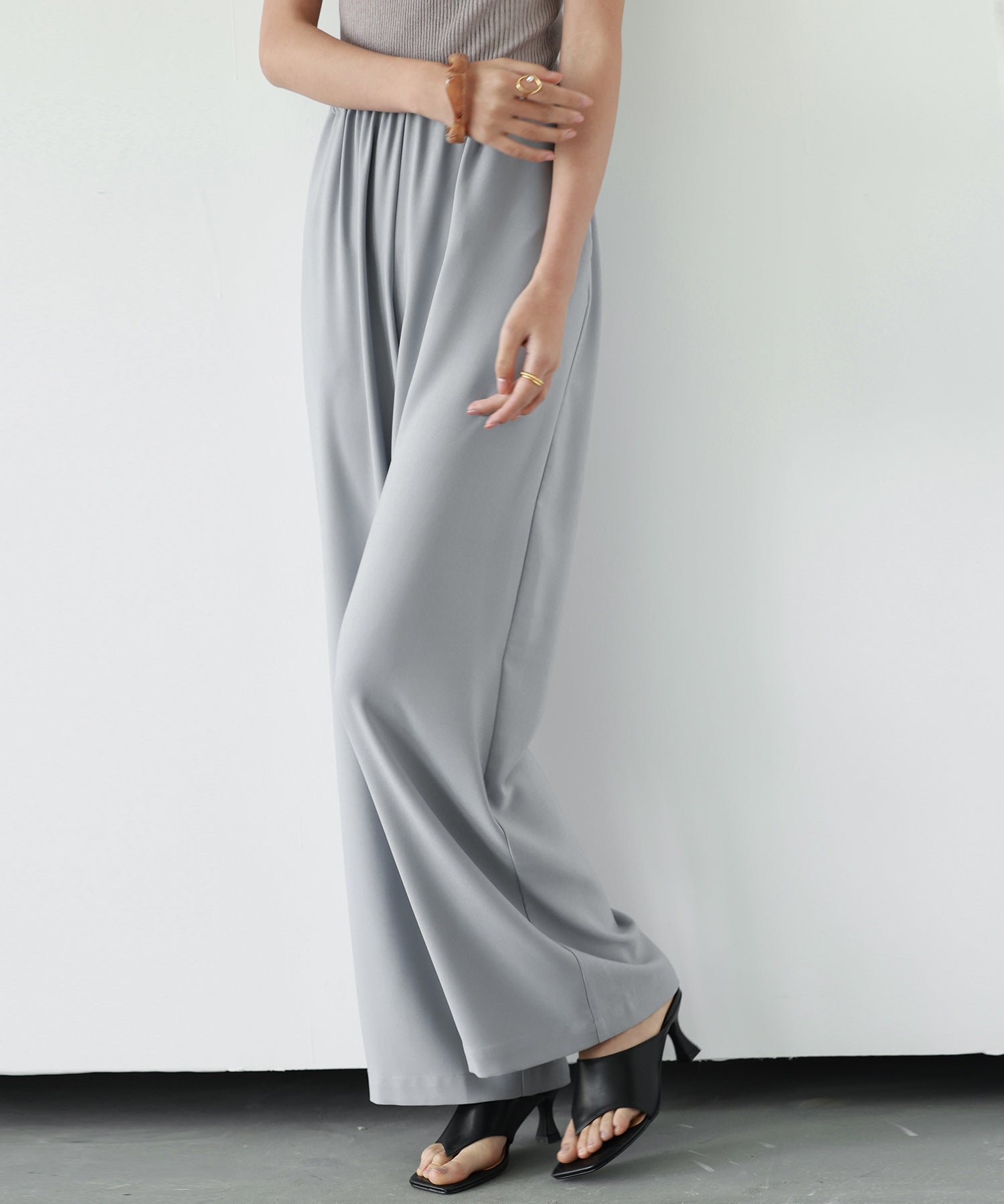 とろみ素材ウエスト総ゴムワイドパンツsdp0102 グレー
