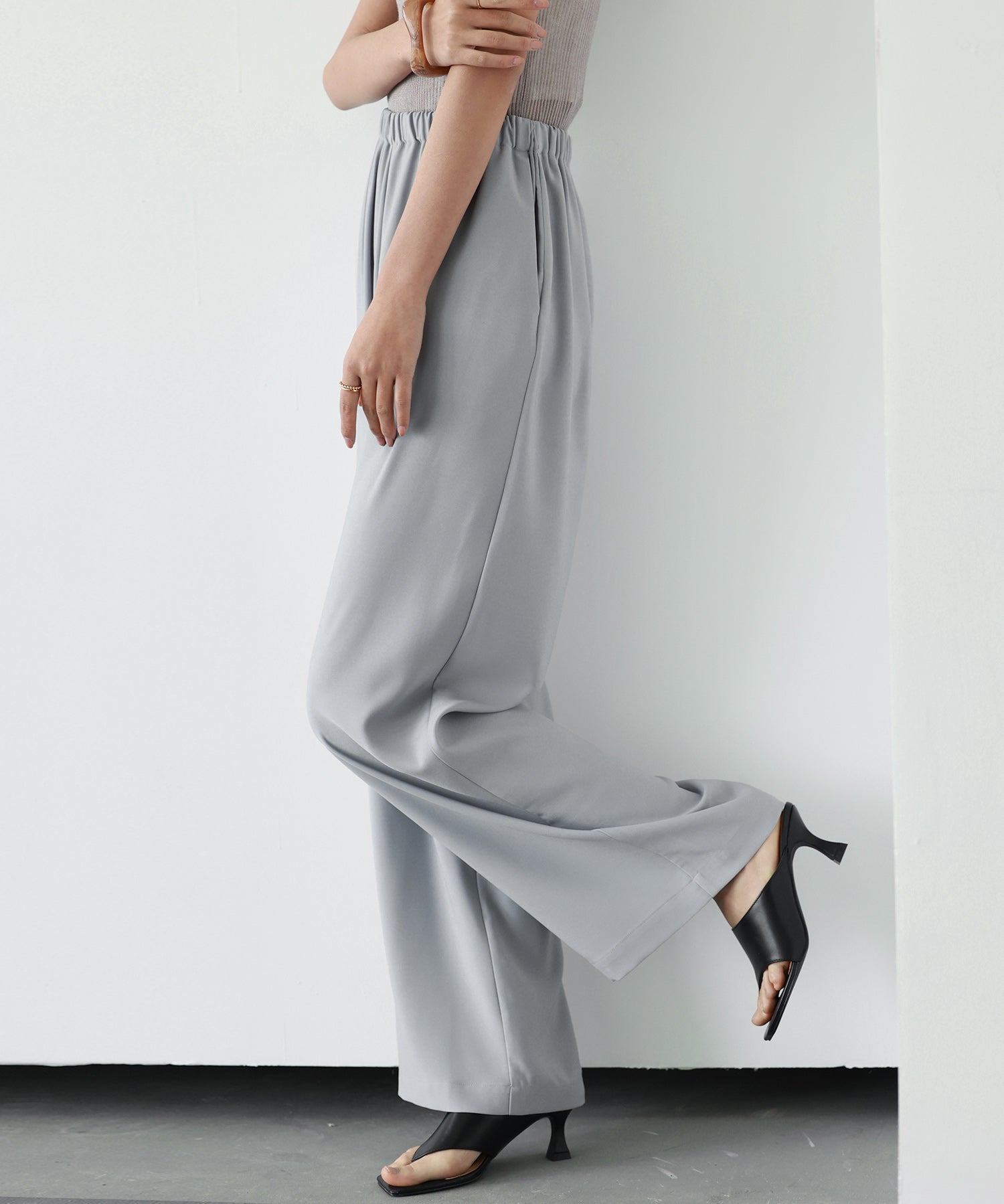 とろみ素材ウエスト総ゴムワイドパンツsdp0102 グレー