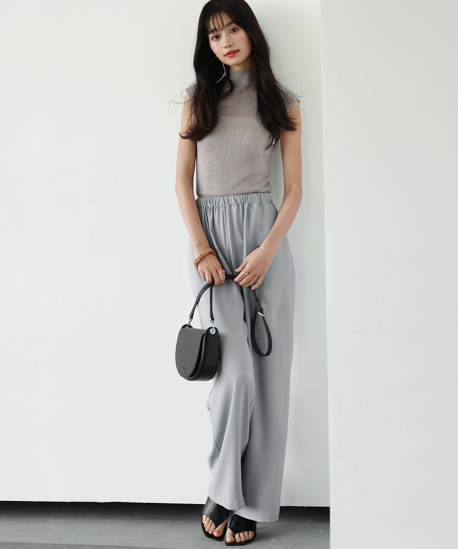 とろみ素材ウエスト総ゴムワイドパンツsdp0102 グレー