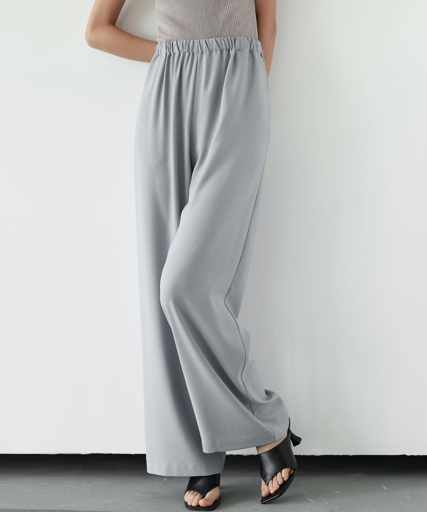 とろみ素材ウエスト総ゴムワイドパンツsdp0102 グレー