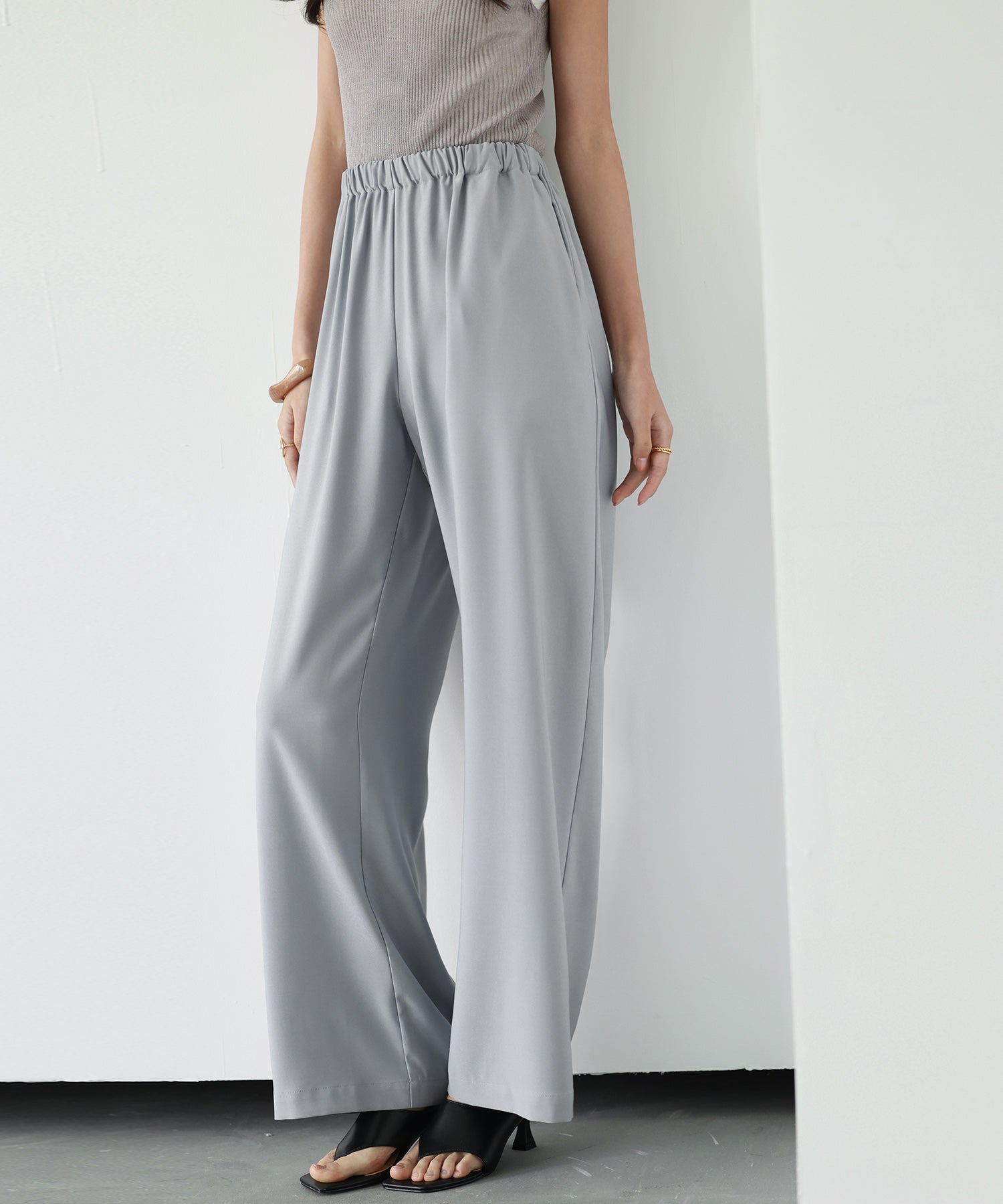 とろみ素材ウエスト総ゴムワイドパンツsdp0102 グレー