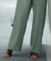 とろみ素材ウエスト総ゴムワイドパンツsdp0102 グリーン