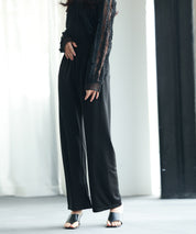 とろみ素材ウエスト総ゴムワイドパンツsdp0102 ブラック