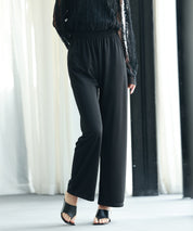 とろみ素材ウエスト総ゴムワイドパンツsdp0102 ブラック