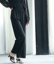 とろみ素材ウエスト総ゴムワイドパンツsdp0102 ブラック