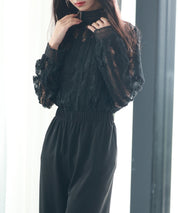 とろみ素材ウエスト総ゴムワイドパンツsdp0102 ブラック