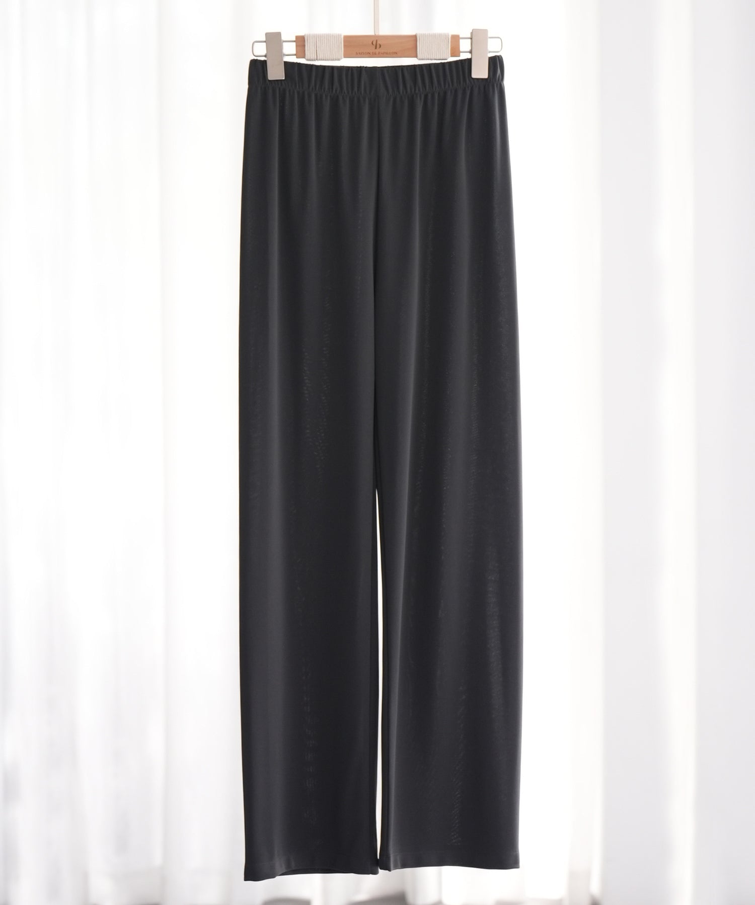 とろみ素材ウエスト総ゴムワイドパンツsdp0102 ブラック