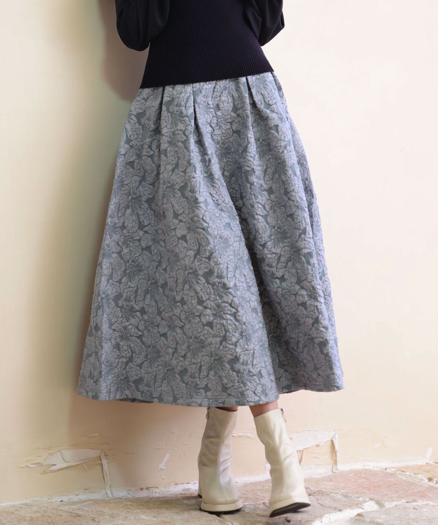 フクレジャガードフレアハイウエストスカートsdp0118 ブルーグレー