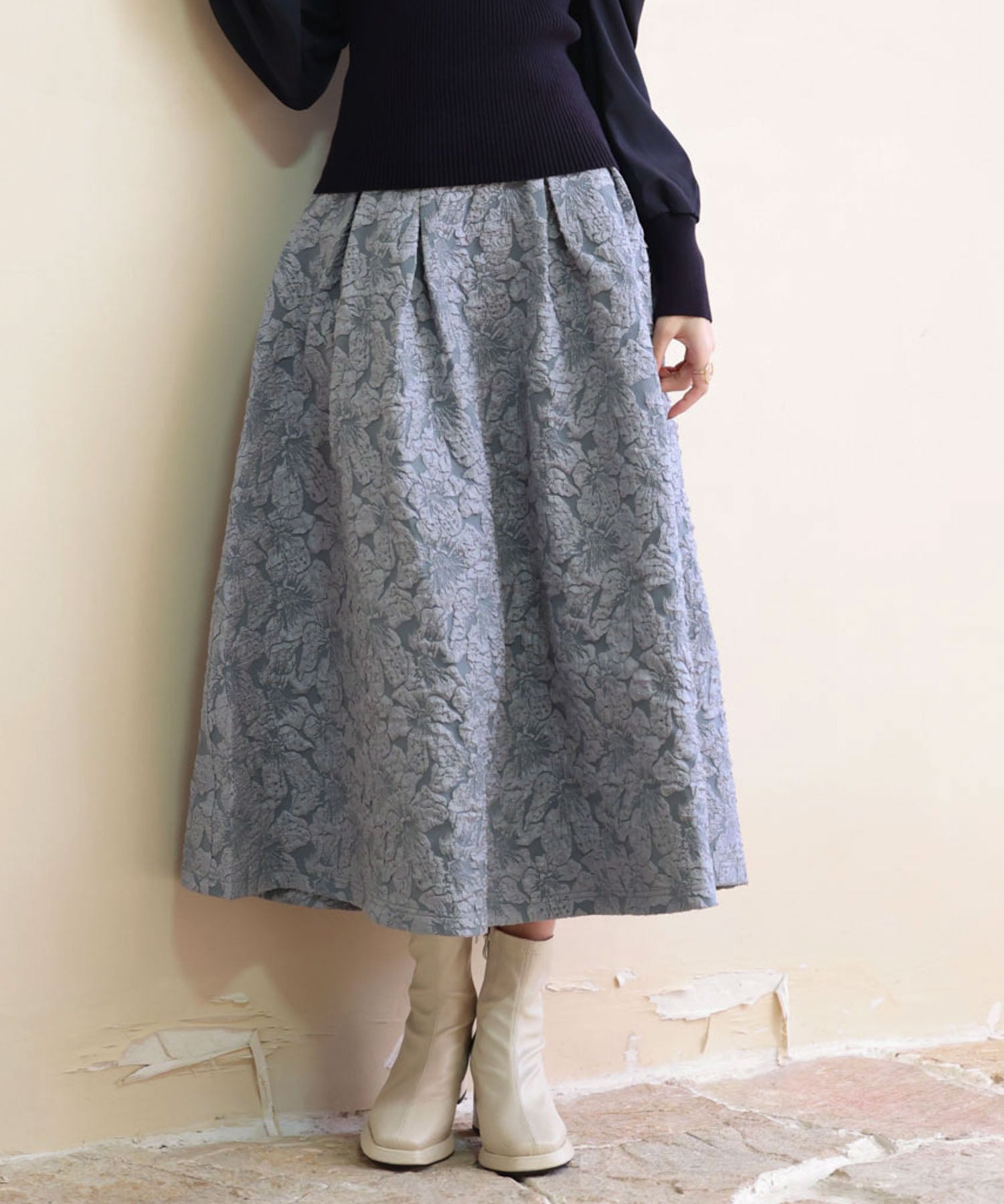 フクレジャガードフレアハイウエストスカートsdp0118 ブルーグレー