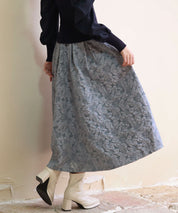 フクレジャガードフレアハイウエストスカートsdp0118 ブルーグレー