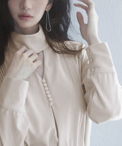 チョーカーネック長袖ブラウスsdp0130 アイボリー