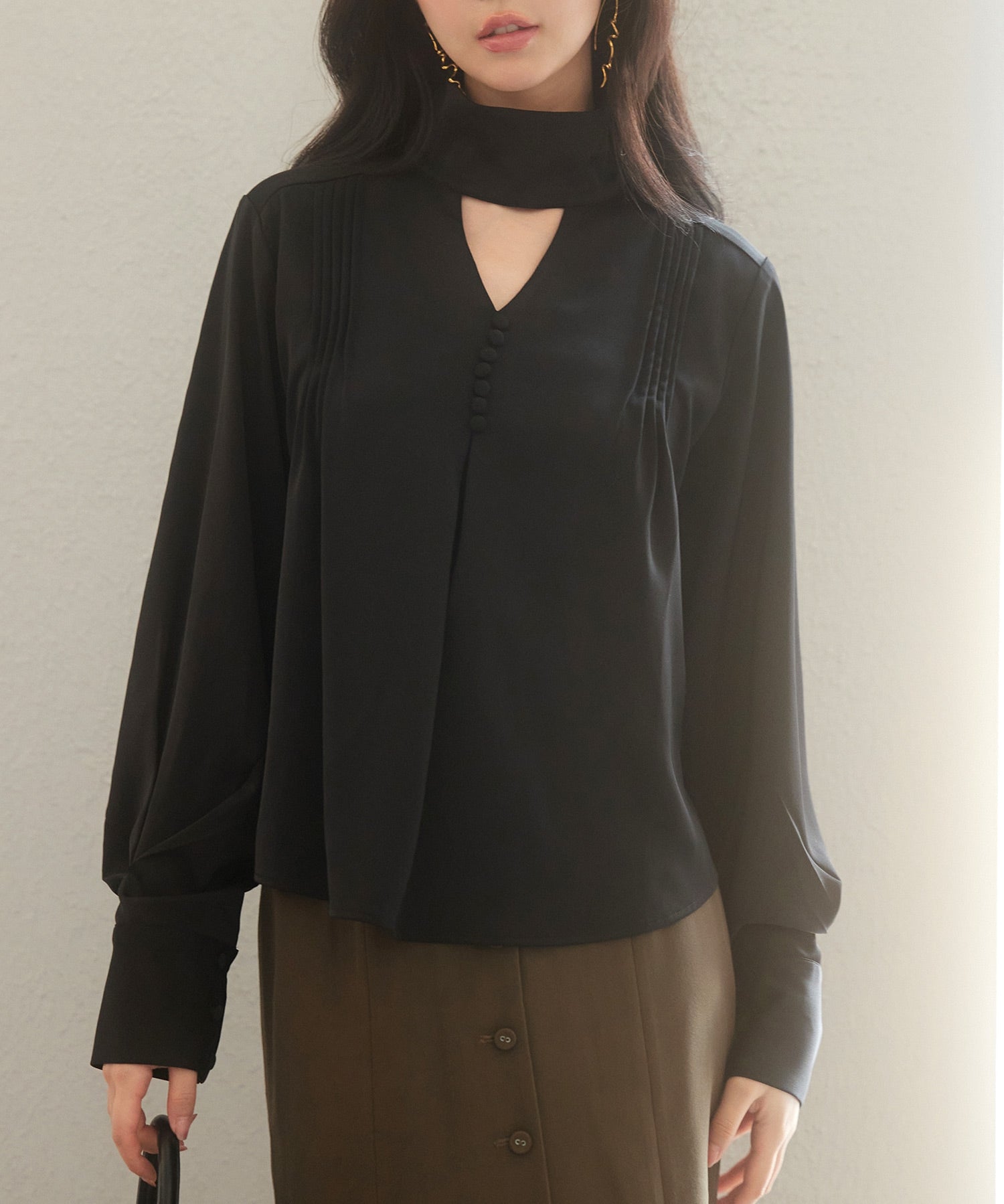 チョーカーネック長袖ブラウスsdp0130 ブラック