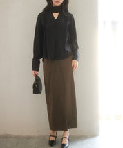 チョーカーネック長袖ブラウスsdp0130 ブラック