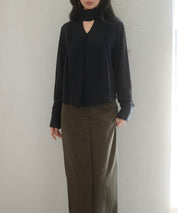 チョーカーネック長袖ブラウスsdp0130 ブラック