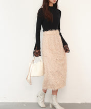 ふわふわシャギーナロースカートsdp0134 ベージュ