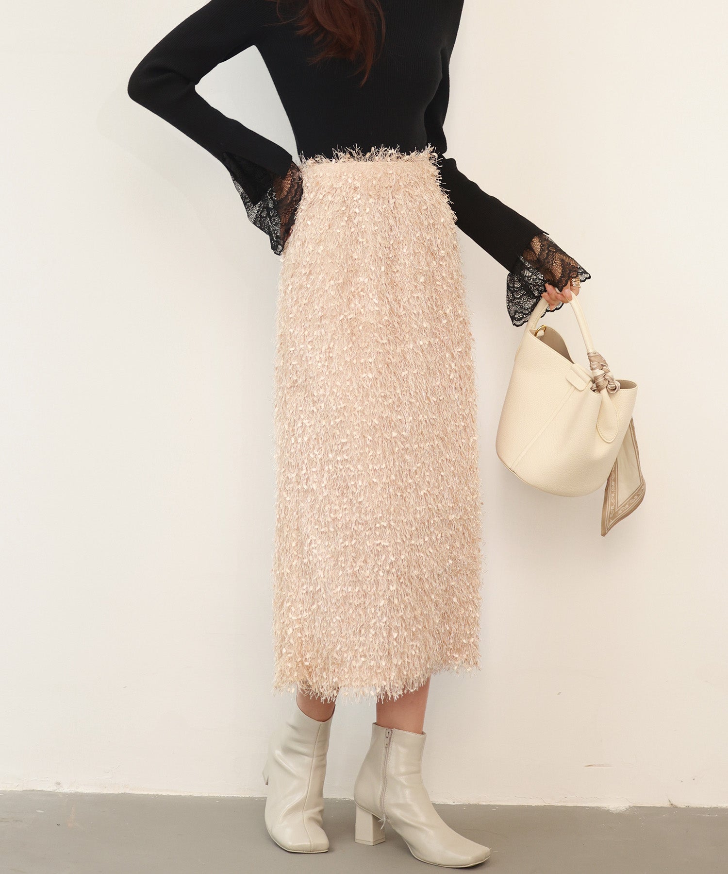 ふわふわシャギーナロースカートsdp0134 ベージュ