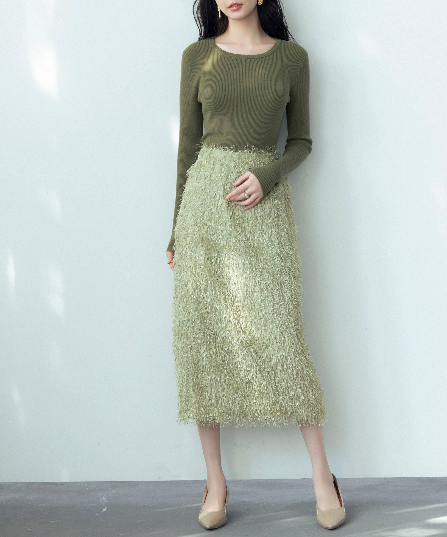 ふわふわシャギーナロースカートsdp0134 グリーン