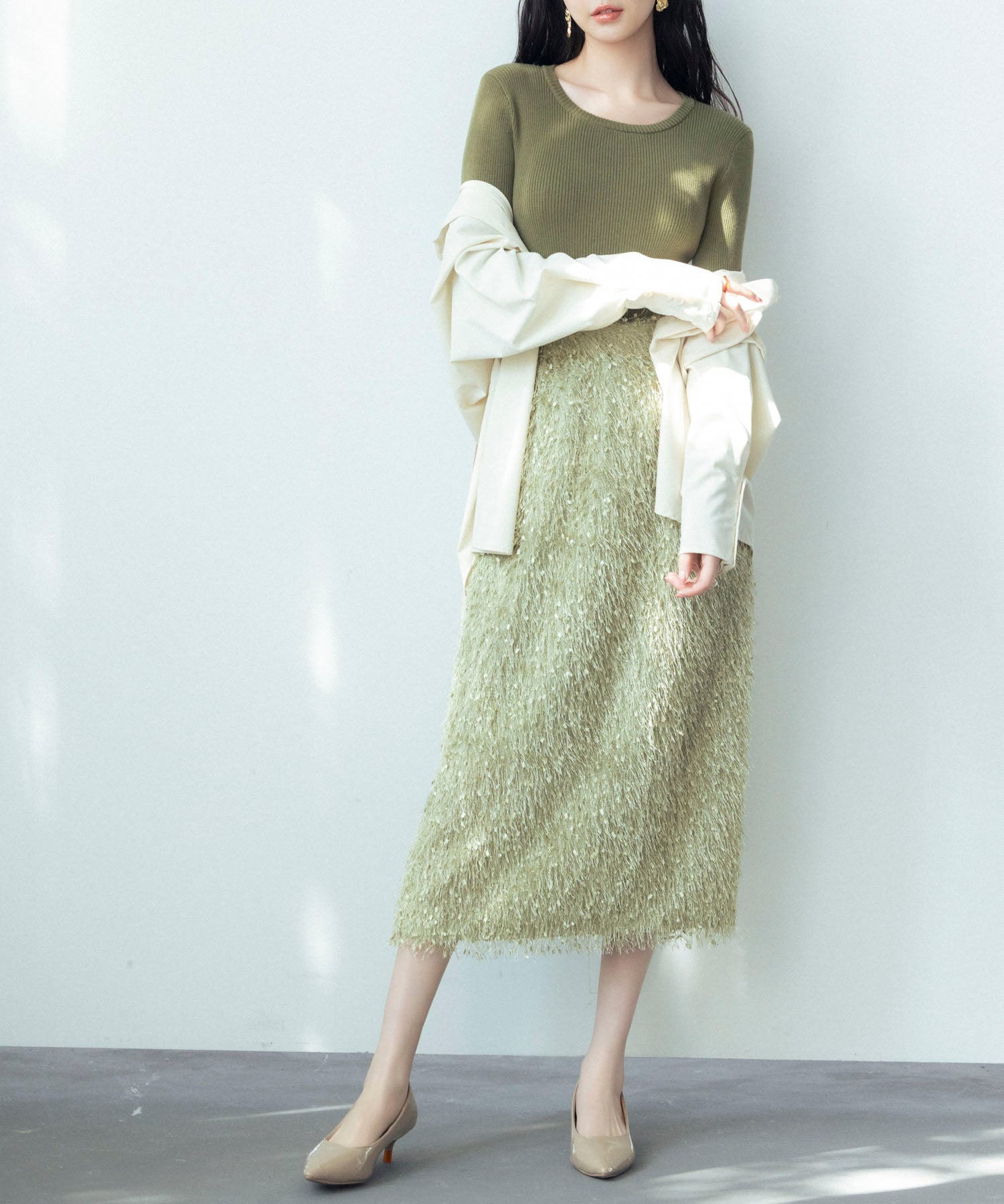 ふわふわシャギーナロースカートsdp0134 グリーン