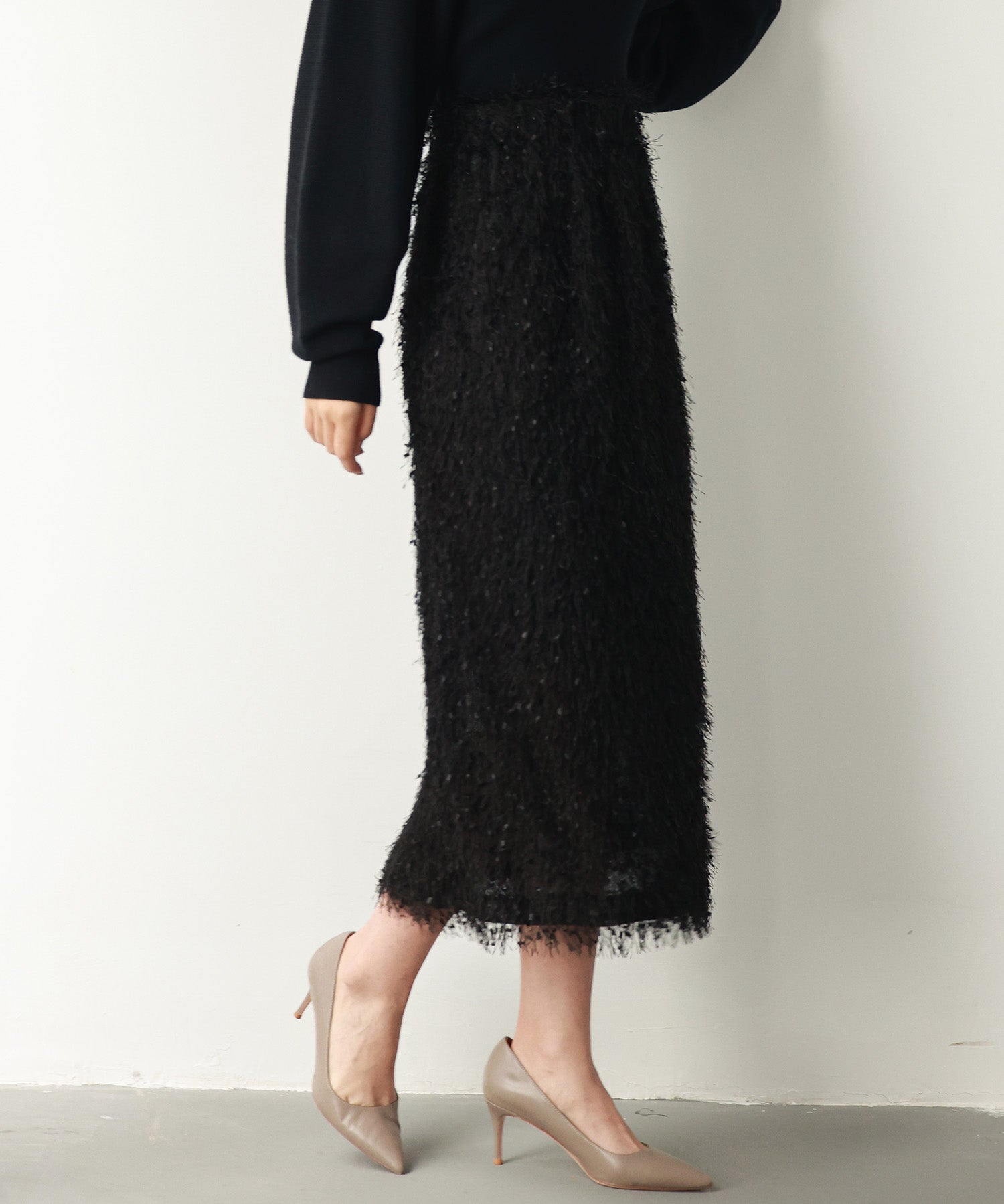 ふわふわシャギーナロースカートsdp0134 ブラック