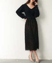 ふわふわシャギーナロースカートsdp0134 ブラック