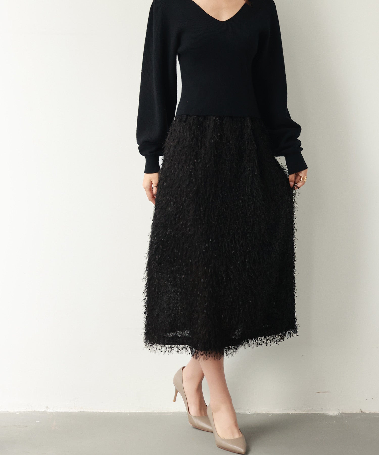 ふわふわシャギーナロースカートsdp0134 ブラック
