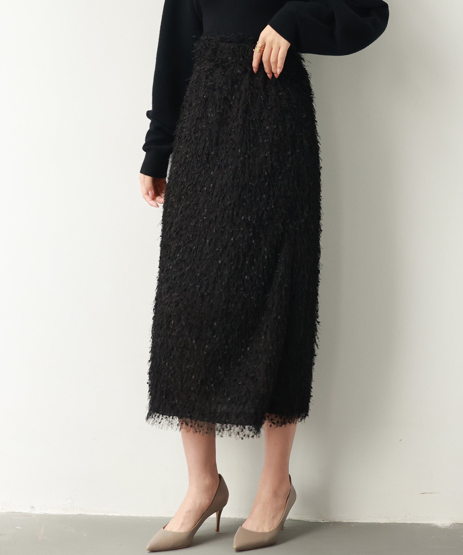 ふわふわシャギーナロースカートsdp0134 ブラック