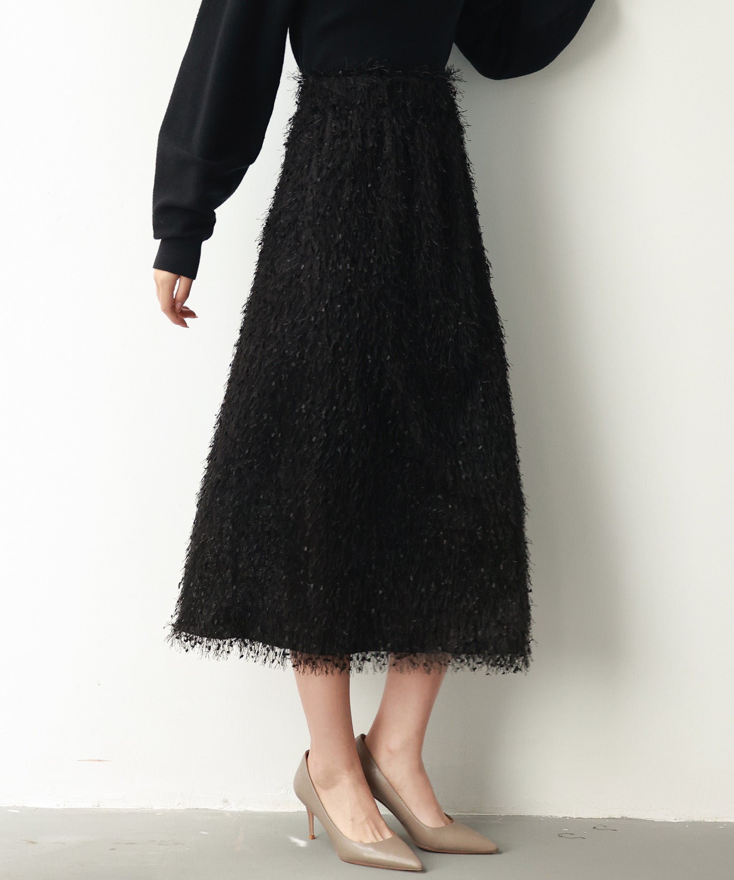 ふわふわシャギーナロースカートsdp0134 ブラック