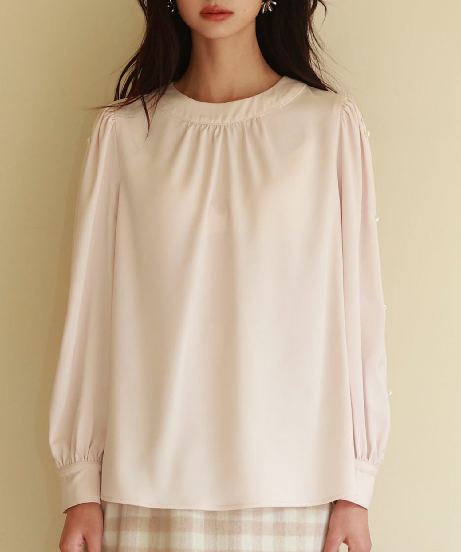 後首元リボンデザイン長袖ブラウスsdp0135-102-174