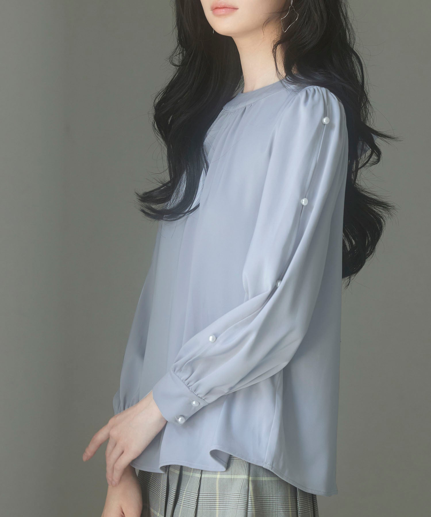 後首元リボンデザイン長袖ブラウスsdp0135-102-18