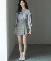 後首元リボンデザイン長袖ブラウスsdp0135 グレー