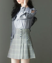 後首元リボンデザイン長袖ブラウスsdp0135 グレー