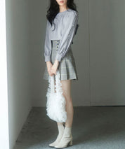 後首元リボンデザイン長袖ブラウスsdp0135 グレー