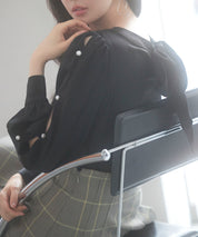 後首元リボンデザイン長袖ブラウスsdp0135 ブラック