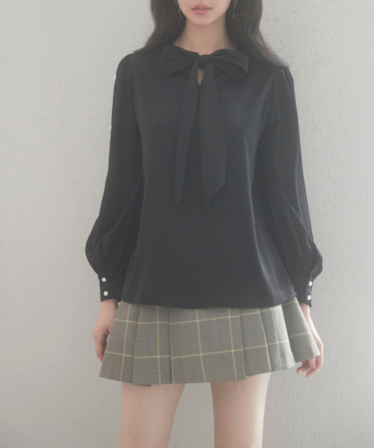 後首元リボンデザイン長袖ブラウスsdp0135-102-8