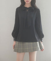 後首元リボンデザイン長袖ブラウスsdp0135-102-8