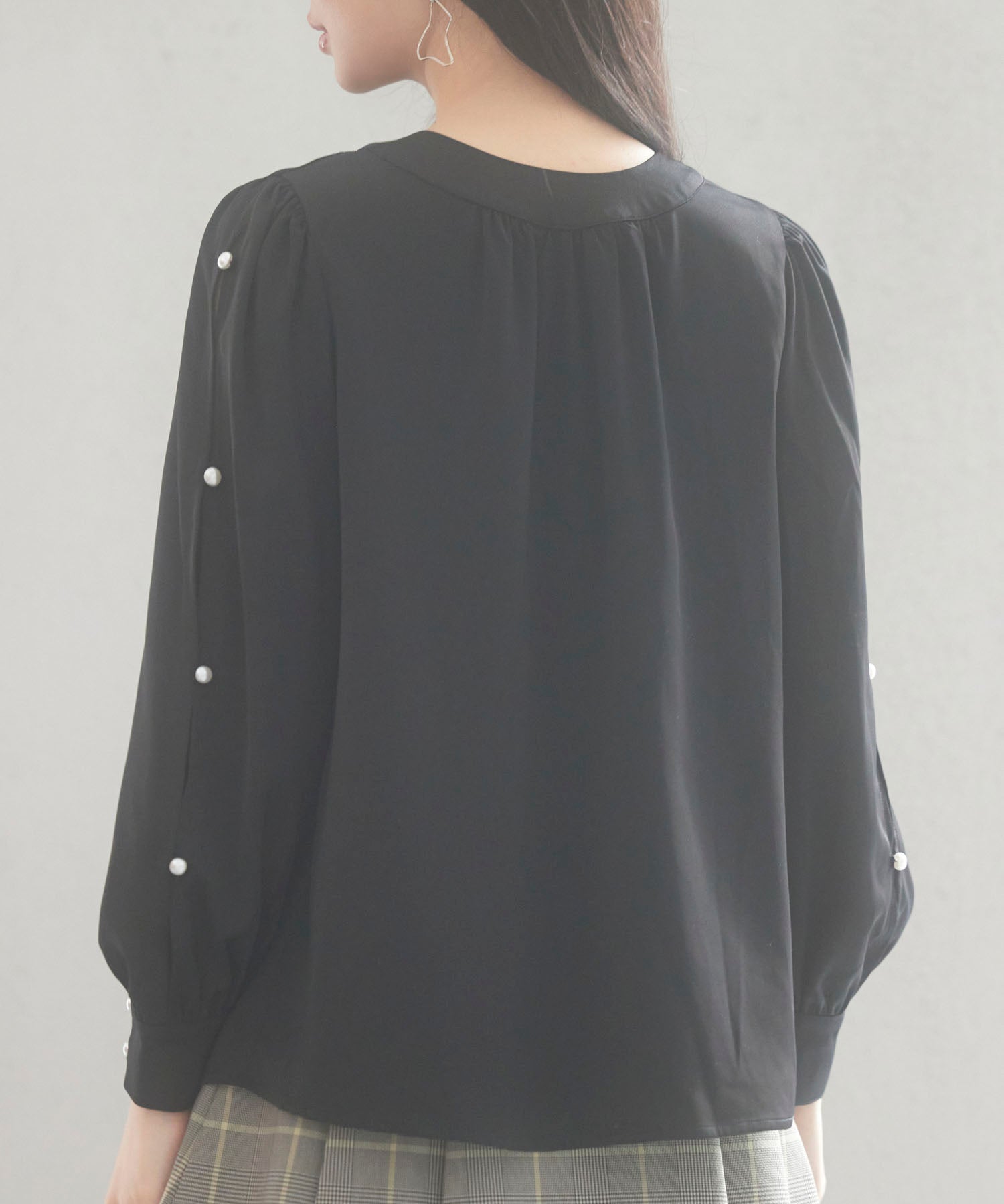 後首元リボンデザイン長袖ブラウスsdp0135 ブラック