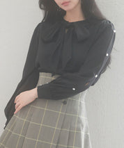 後首元リボンデザイン長袖ブラウスsdp0135 ブラック