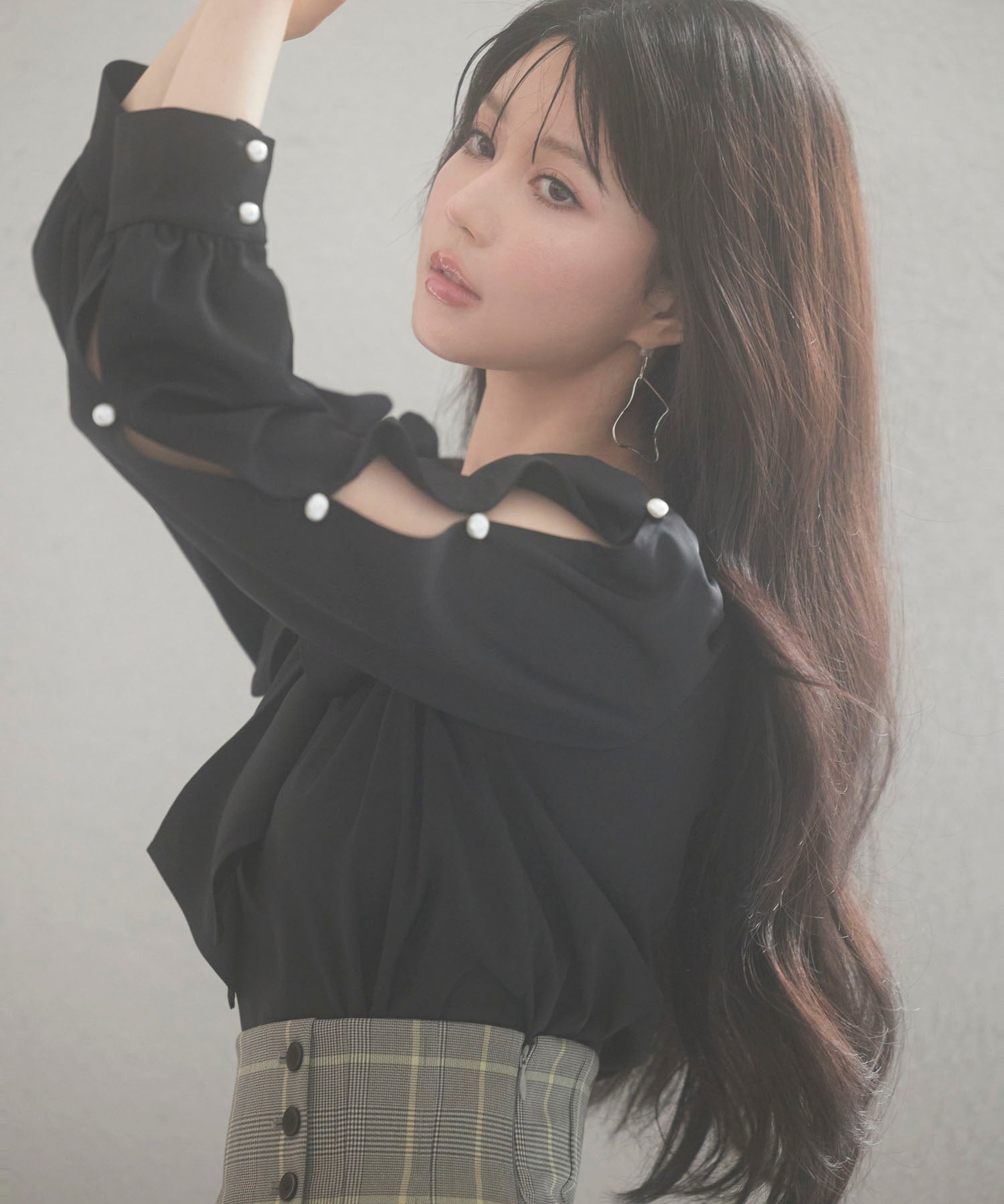 後首元リボンデザイン長袖ブラウスsdp0135 ブラック