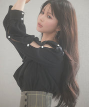 後首元リボンデザイン長袖ブラウスsdp0135 ブラック