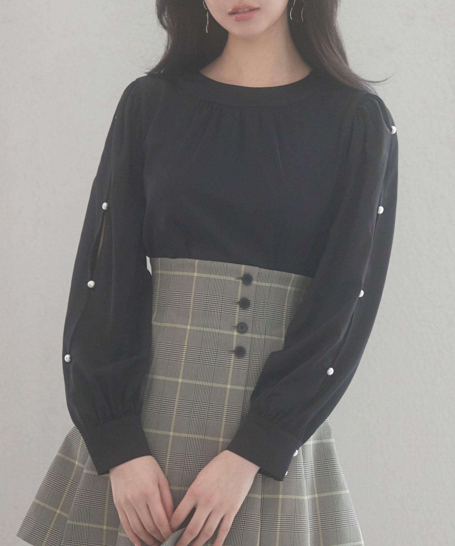 後首元リボンデザイン長袖ブラウスsdp0135 ブラック