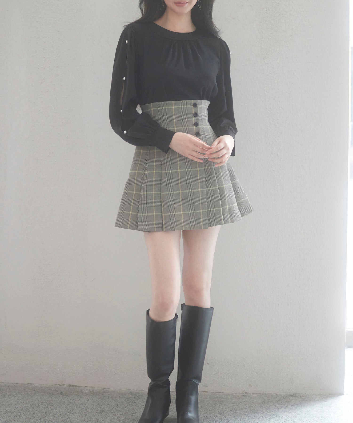 後首元リボンデザイン長袖ブラウスsdp0135 ブラック