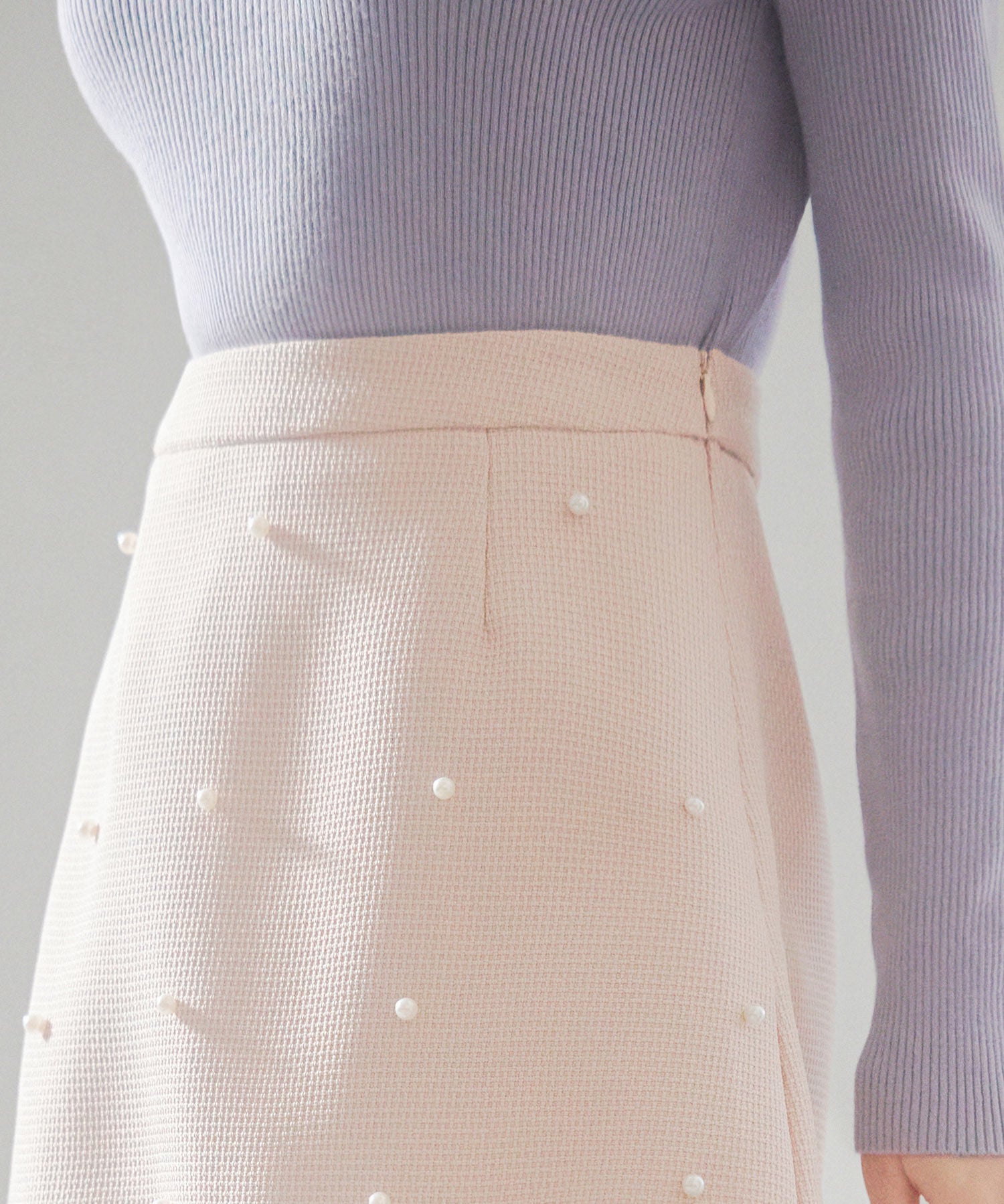 パール付きハイウエストツイードミニスカートsdp0145b ピンクベージュ