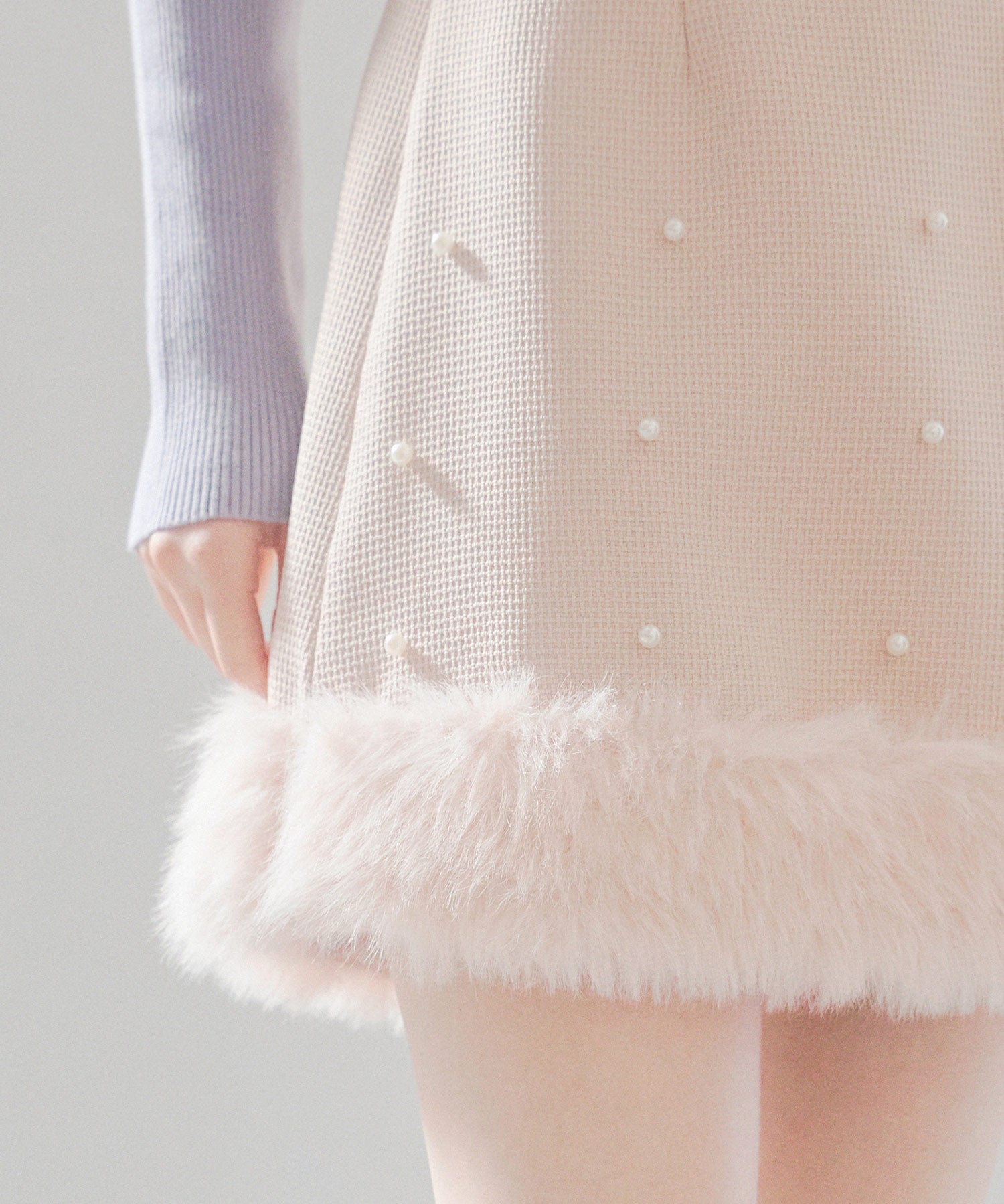 パール付きハイウエストツイードミニスカートsdp0145b ピンクベージュ