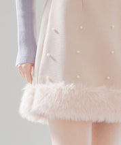 パール付きハイウエストツイードミニスカートsdp0145b ピンクベージュ