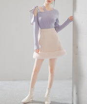 パール付きハイウエストツイードミニスカートsdp0145b ピンクベージュ