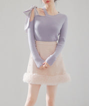 パール付きハイウエストツイードミニスカートsdp0145b ピンクベージュ