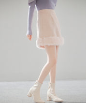 パール付きハイウエストツイードミニスカートsdp0145b ピンクベージュ