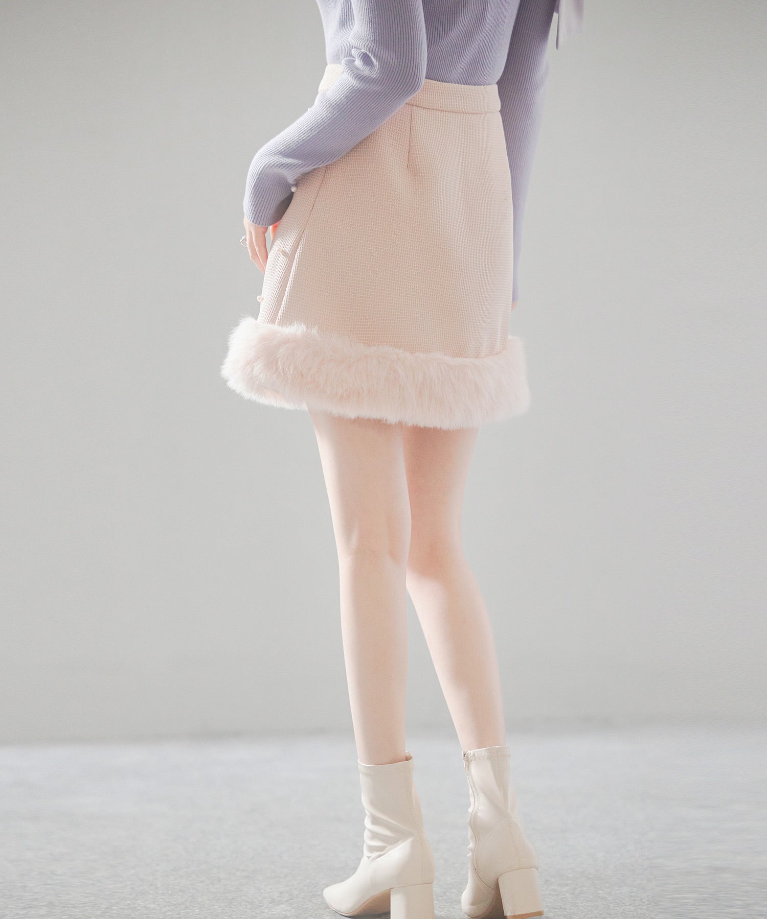 パール付きハイウエストツイードミニスカートsdp0145b ピンクベージュ